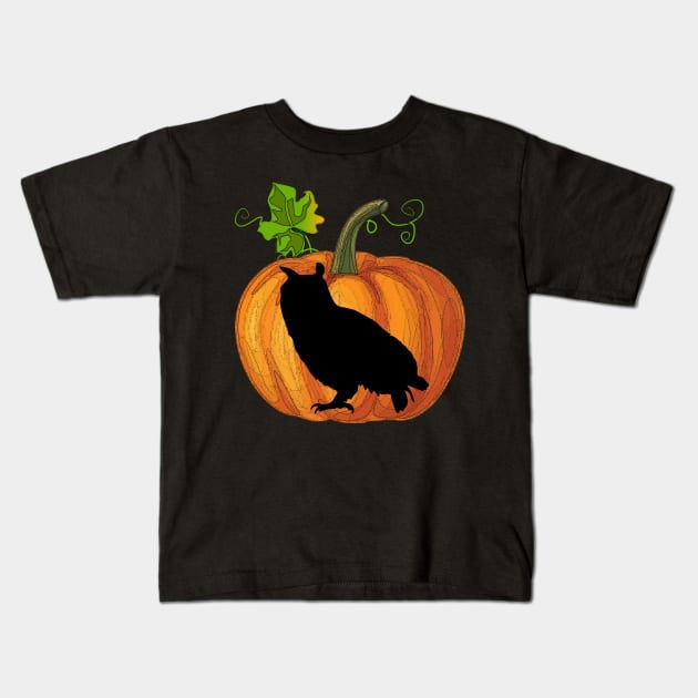 Owl in pumpkin Kids T-Shirt by Flavie Kertzmann